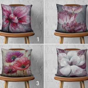 Purple & Gray Floral Pillow Case, Spring Flowers Throw Pillow Cover, Boho Summer Cushion Cover, Farmhouse Decor, All Sizes Pillow, 18x18