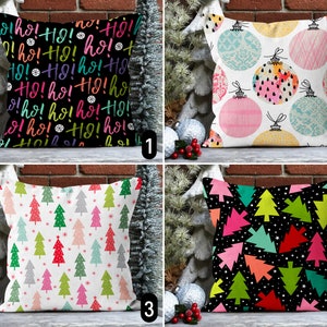 Fodera per cuscino colorata per le vacanze di Natale, federa per cuscino con alberi di pino e ornamenti, fodera per cuscino gioiosa Ho Ho, decorazioni per la casa invernali festive
