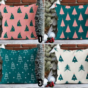 Federa per cuscino moderna con alberi di pino astratti, federa per cuscino con alberi di Natale verde acqua e rosa, accogliente decorazione minimalista scandinava per le vacanze invernali, 20x20