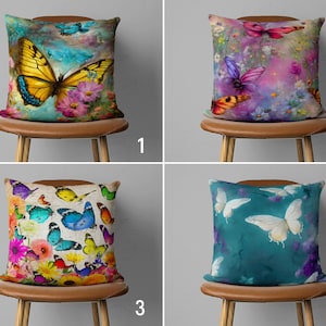 Colorful Butterfly Pillow Case, Blue Pink Spring Throw Pillow Cover, Butterfly Design Vibrant Color Summer Cushion Cover, Living Room Decor
