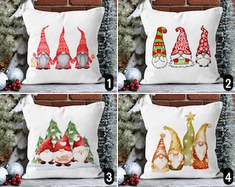 Christmas Gnomes Pillow Cover, Cute Holiday Gnomes with Santa Hats Cushion Cover, Festive Nordic Winter Throw Pillow Case, Cozy Home Decor