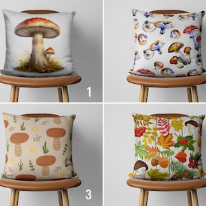 Mushroom Design Throw Pillow Case, Custom Fall Pillow Cover, Autumn Mushrooms Cushion Cover, Farmhouse Thanksgiving Decor, Unique Home Decor