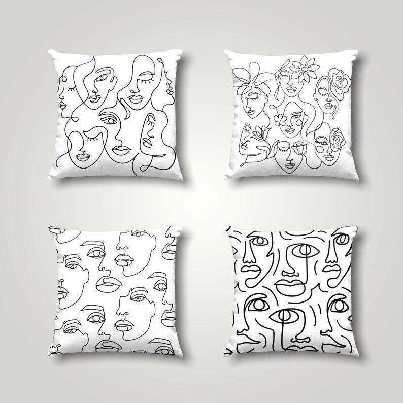 One Line Art Pillow Case Minimalist Pillow Cover Portrait Etsy