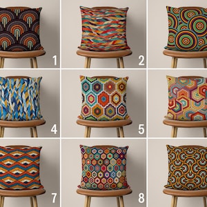 Geometric Eclectic Accent Pillow Cover, Embroidery Print Abstract Pillow Cover, Colorful Cushion Cover, Any Size, Cover Only, 17x17, 12x12