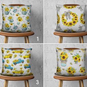 Sunflower Design Yellow & Blue Pillow Cover, Floral Farmhouse Throw Pillow Case, Summer and Fall Sunflowers Cushion Cover, Handmade Pillow