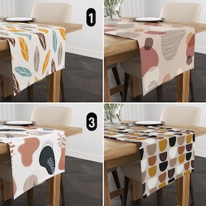 Boho Abstract Table Runner, Modern Shapes & Leaves Table Runner, Minimalist Contemporary Runner, Dining Room Decor, Mid Century Decor