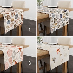 Coastal Table Runner, Marine Kitchen Runner, Nautical Tablecloth, Any Size Runner, Dining Room Decor, Seashell Pattern Decor