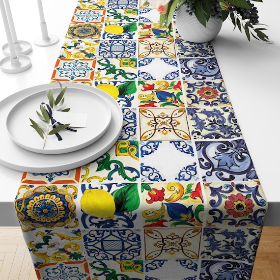 Runner Tavola Moderno Limoni Soggiorno Giallo 33x183cm Runner Tavolo Poliestere Lavabili Moderno per Tavolo da Pranzo Vacanza Cucina Feste Estate