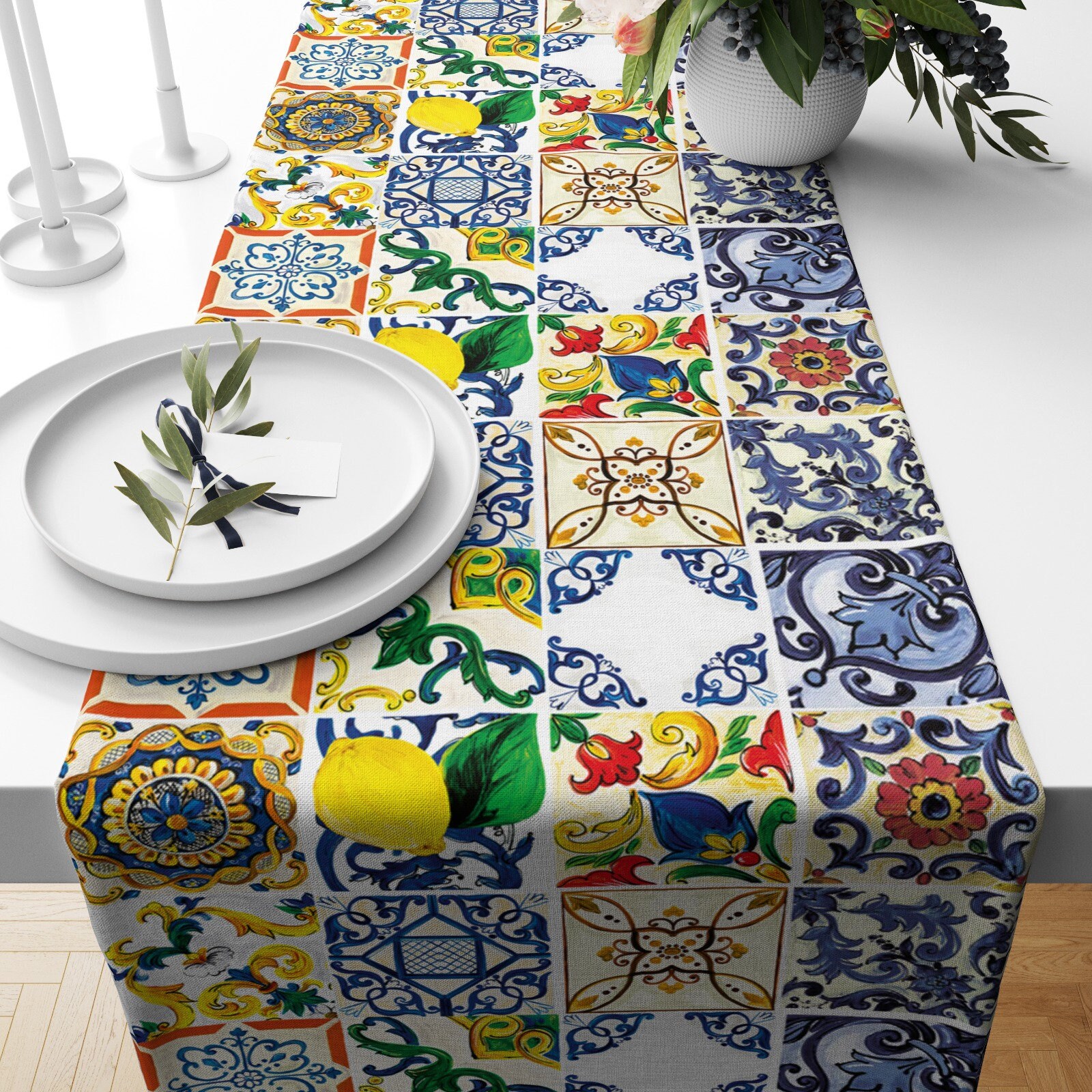 Cheminée De Table Chemin De Table Eucalyptus 40x180 Cm - Lin Vintage Lavable, Décoration Printemps-été, Pour Cuisine, Mariage, Fêtes