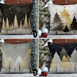 Federa per cuscino di design albero di pino, federa per cuscino foresta di pini giallo grigio nero, fodera per cuscino invernale di Capodanno, regalo di decorazioni natalizie, 14x14, 16x16
