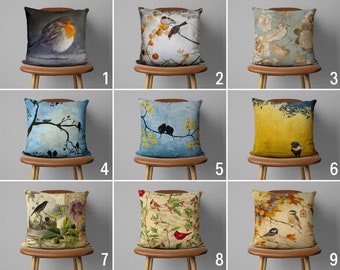 Little Cute Birds Pillow Cover, Colorful Spring Cushion Cover, Bird Home Decor, Cute Animal Throw Pillow Case, Any Size, Only Pillow Cover