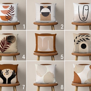 Abstract Boho Throw Pillow Case, Mid Century Modern Pillow Cover, Boho Neutral Cushion Cover, Living Room Decor, Custom Size, Design Options