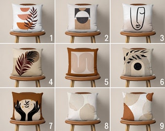 Abstract Boho Throw Pillow Case, Mid Century Modern Pillow Cover, Boho Neutral Cushion Cover, Living Room Decor, Custom Size, Design Options