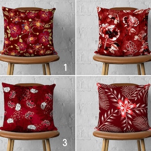 Bordeaux Red Flowers Pillow Case, Floral Burgundy Pillow Cover, Claret Red Cushion Cover, Maroon Farmhouse Decor, Living Room Decor, 20x20