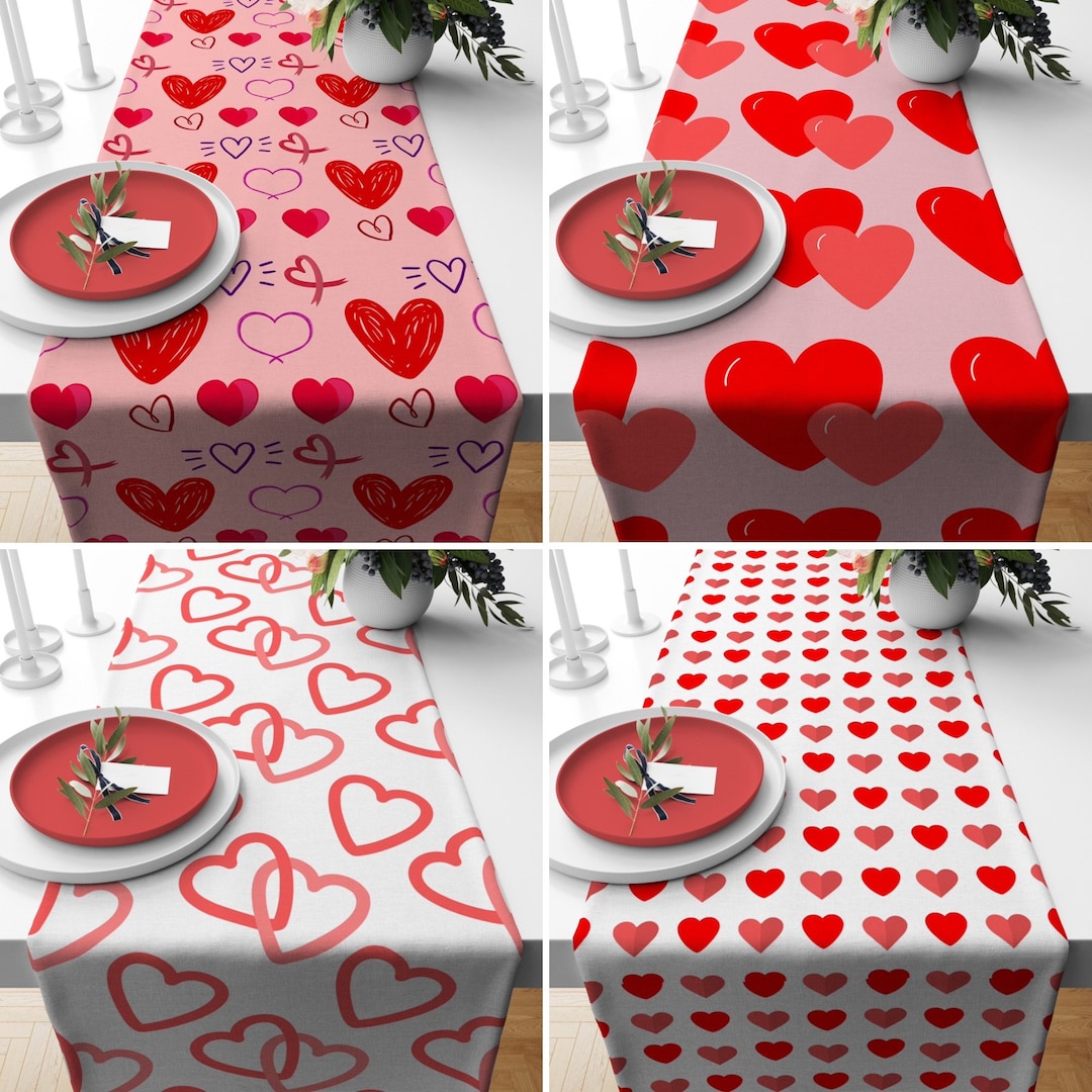 Pink & Red Hearts Table Runner, Valentine's Day Runner, Love Tablecloth ...