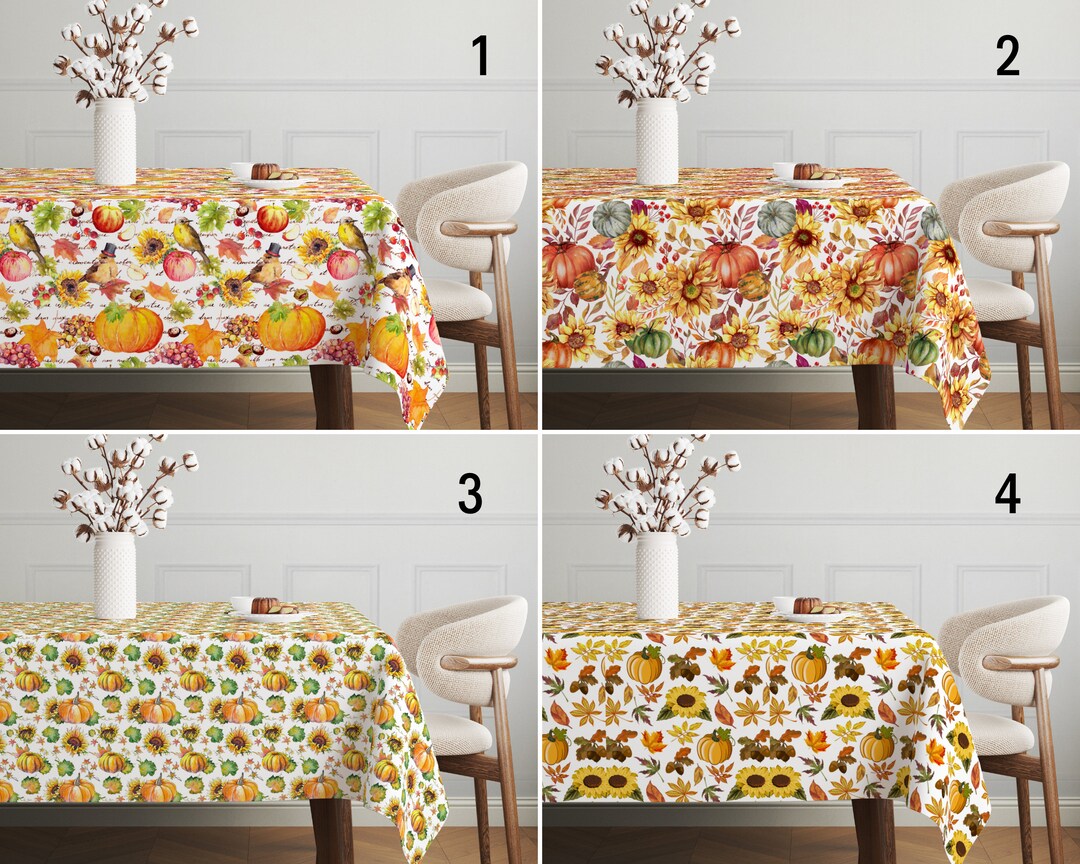 Pumpkins & Sunflowers Tablecloth, Floral Autumn Tablecloth, Orange ...