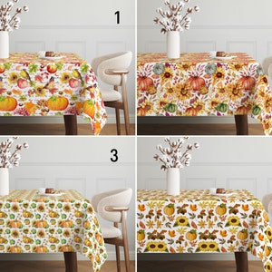 Pumpkins & Sunflowers Tablecloth, Floral Autumn Tablecloth, Orange Yellow Fall Dining Room Tablecloth, Farmhouse Decor, Thanksgiving Gift