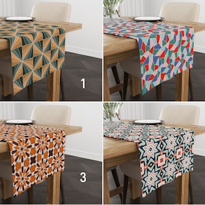 Geometric Table Runner, Boho Abstract Runner, Modern Tablecloth, Mid Century Modern, Any Size Runner, Patio & Kitchen Textile