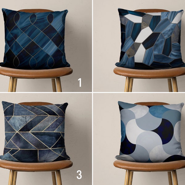 Dark Blue Abstract Throw Pillow Case, Modern Abstract Cushion Cover, Geometric Pillow Cover, Unique Home Gift, Living Room Decor, All Sizes