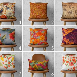 Orange & Red Flowers Pillow Case, Vivid Warm Colors Floral Cushion Cover, Boho Throw Pillow Cover, Living Room Decor, Country House Decor