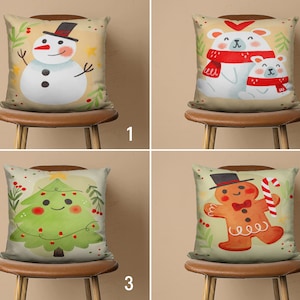 Simpatica fodera per cuscino natalizio e invernale, fodera per cuscino con pupazzo di neve e orso, federa per cuscino con albero di pino e pan di zenzero, cuscino con opzione di design, 14x14