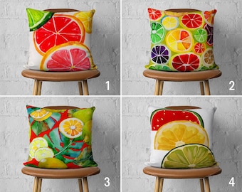 Colorful Fruits Pillow Cover, Lemon Grapefruit Pillow Case, Summer Lime Cushion Cover, Cover Only, Handmade Pillows, Custom Size Pillow