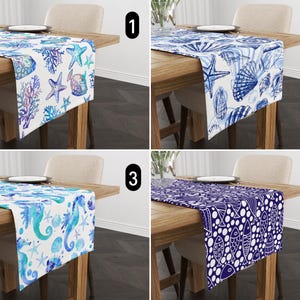 Seahorse Starfish Seashell Fish Table Runner, Marine Sea & Ocean Life Runner, Nautical Coastal Table Runner, Beach House Decor, Summer Decor