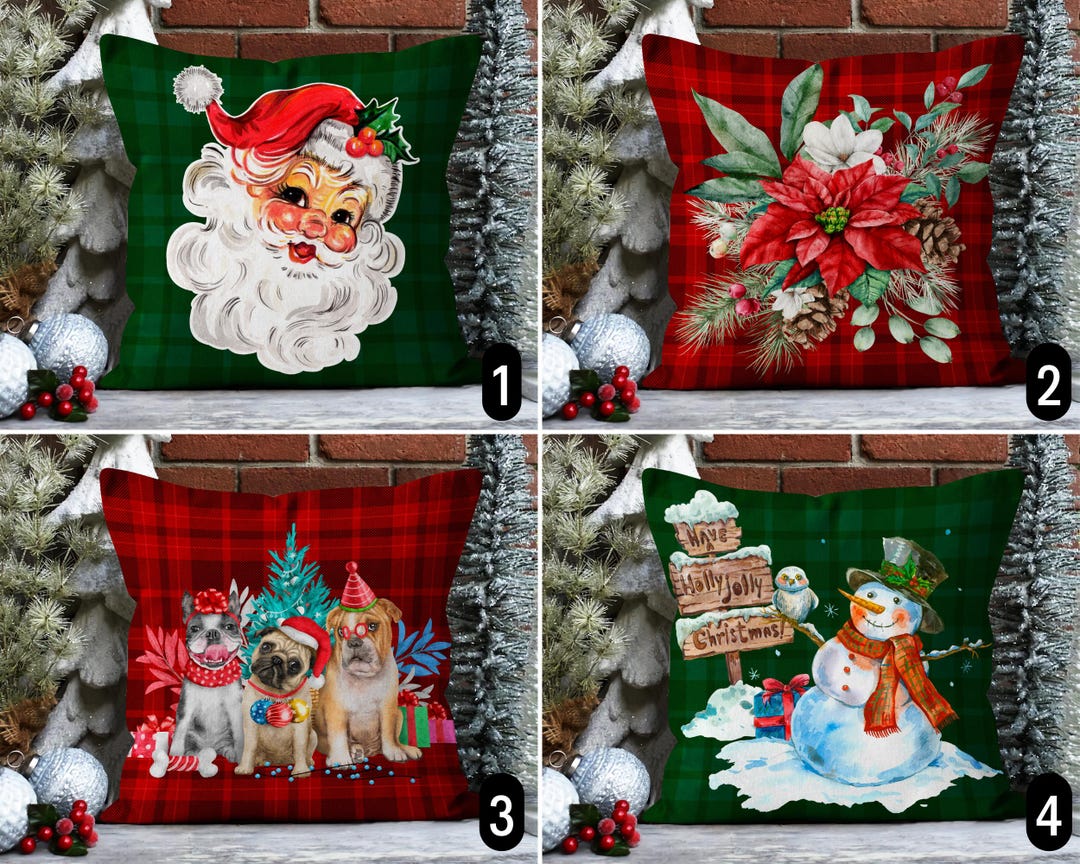 Red Green Plaid Christmas Pillow Cover, Winter Holiday Pillow Case ...