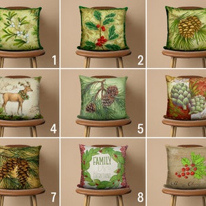 Copricuscino con pigna e agrifoglio, copricuscino natalizio floreale verde, accogliente federa invernale, regalo di Capodanno, arredamento della fattoria, 18x18