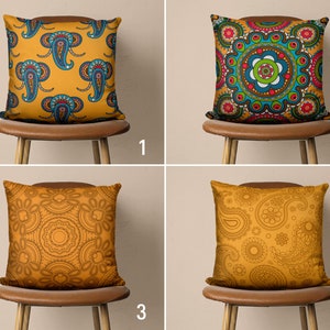 Ethnischer Paisley-Muster-Kissenbezug, Elefanten-Design-Lendenkissenbezug, gelb-blauer Boho-Kissenbezug, ethnisches Wohnzimmerdekor