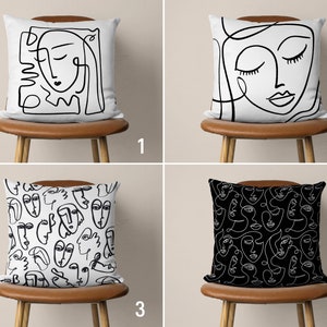 Abstract Portrait Pillow Case, Minimalist Art Pillow Cover, One Line Drawing Cushion Cover, Black & White Decor, Modern Home Decor, Any Size