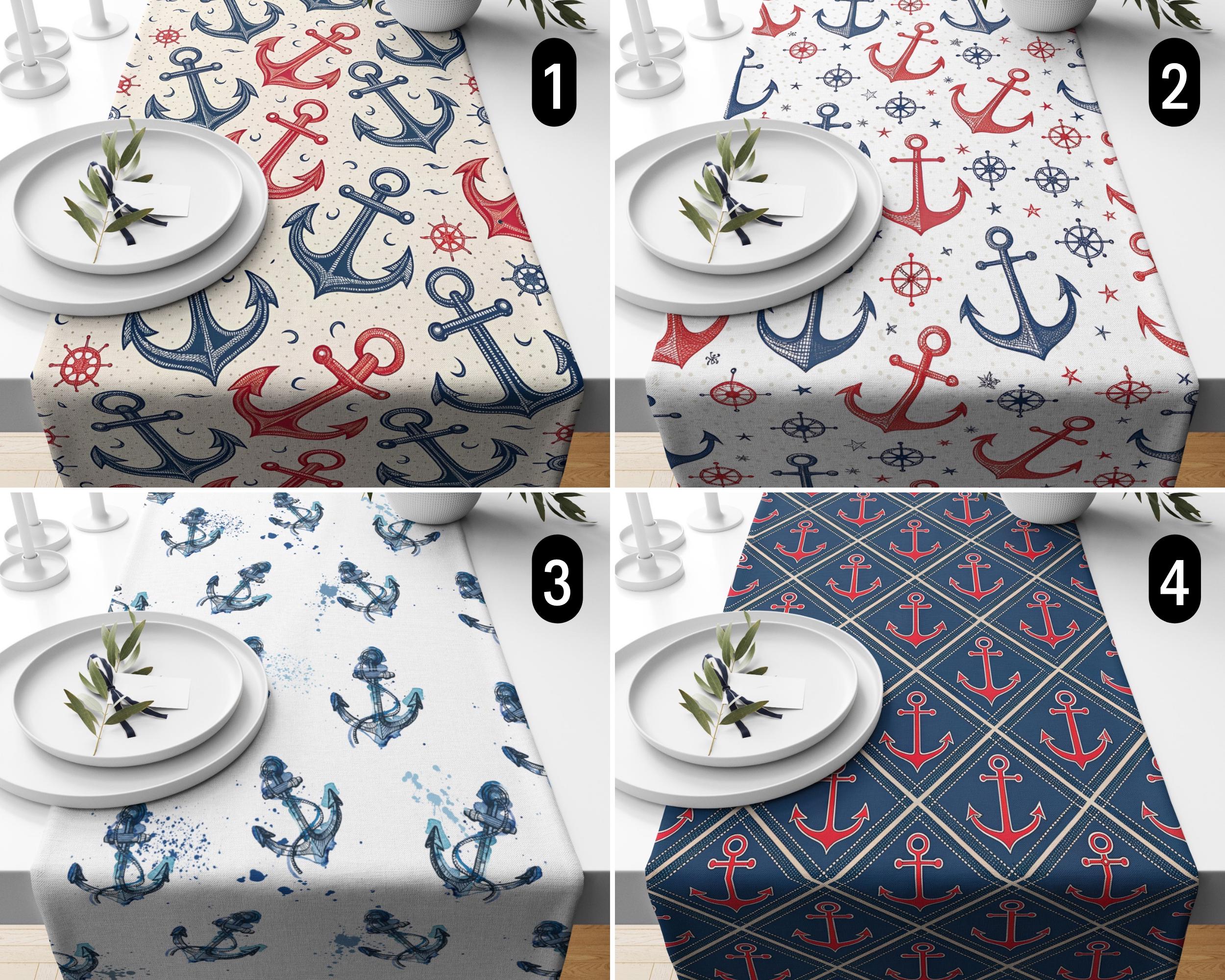 Nautischer Anker-Tischläufer, marineblauer und roter Küsten-Tischläufer, Marine-Tischläufer, Strandhaus-Dekor, elegantes rustikales Sommerdekor