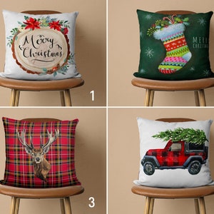 Merry Christmas Pillow Cover, Red & Green Winter Cushion Cover, Noel Pillow Case, New Year&#39;s Gift, Christmas Decor, Any Size Pillow, 20x20