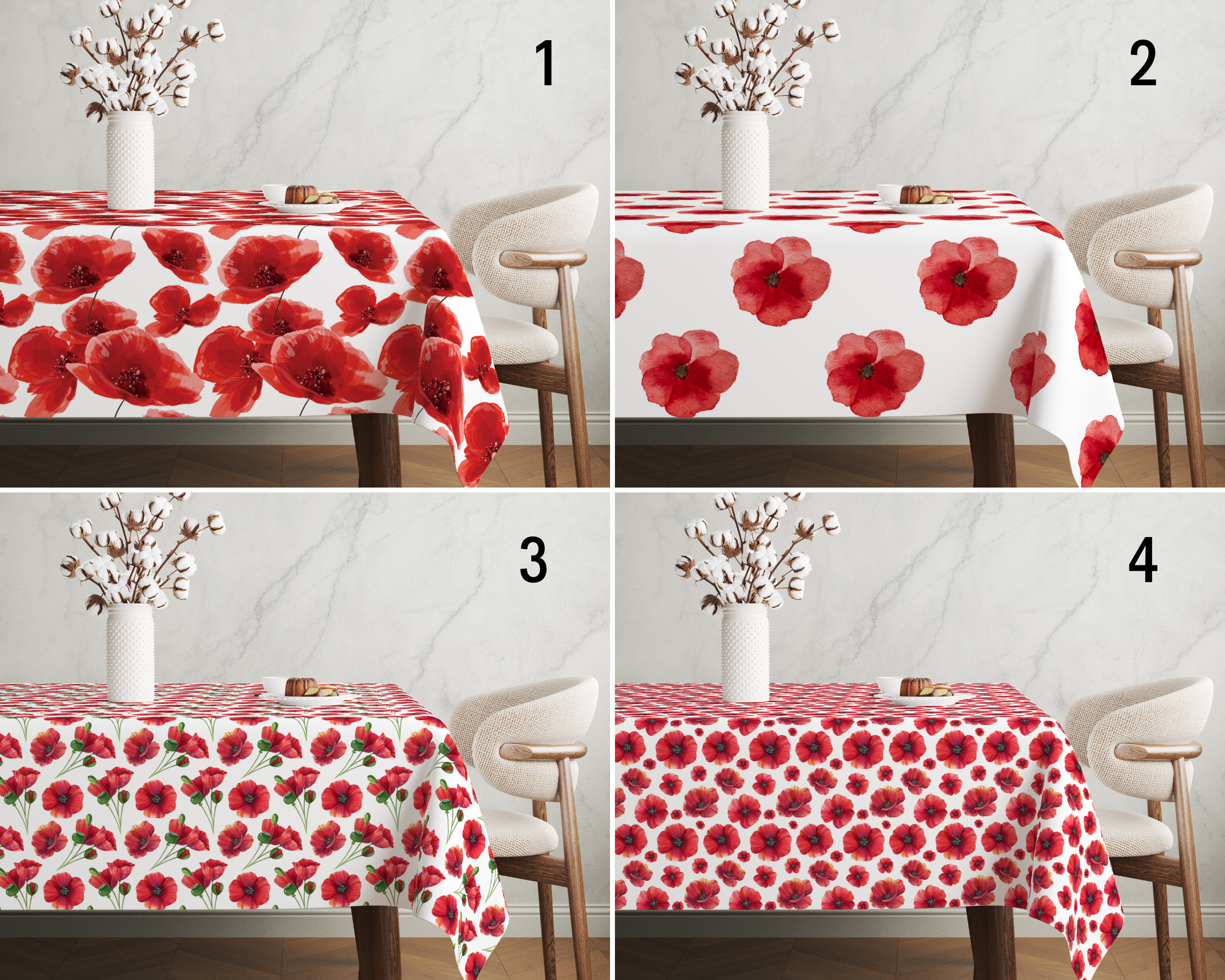 Red Tablecloth Pattern Red Poppies Tablecloth, Poppy Flower Pattern Chic Tablecloth, Floral ...