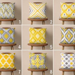 Yellow & Gray Ikat Pattern Pillow Cover, Eclectic Geometric Pillow Case, Ethnic Cushion Cover, Any Size Pillow, Living Room Decor, 14x14