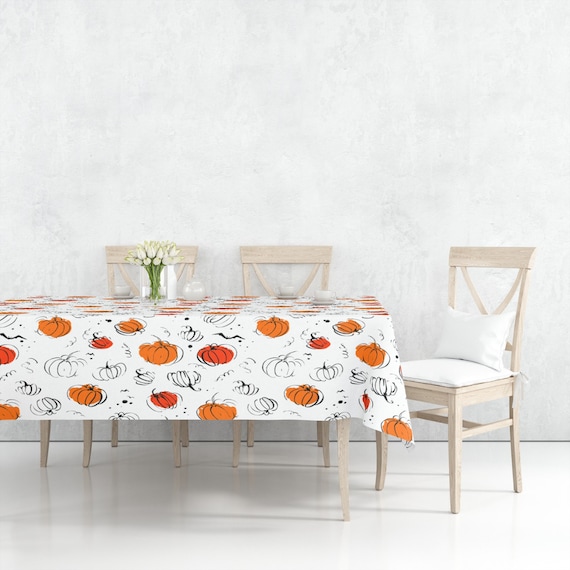 DII Herbst-Tischdecke Bauernhaus-Stil – 152x271 Cm, 100% Baumwolle, Kürbiskaro-Design, Orange/Grau