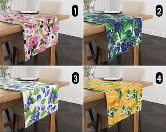 Fresh Fruits Table Runner, Berry Orange Grape Blueberry Design Kitchen Runner, Floral Summer Table Runner, Modern Rustic Dining Room Decor