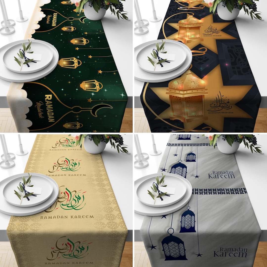 Ramadan Lanterns & Crescent Moons and Stars Table Runner, Eid Mubarak ...