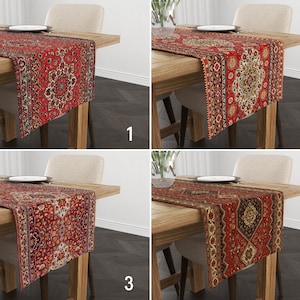 Digital Print Rug Design Table Runner, Red Ethnic Kitchen Runner, Turkish Pattern Tablecloth, Authentic Decor, Any Size Table Runner