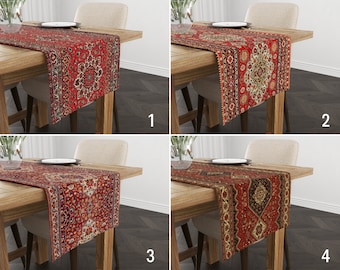 Digital Print Rug Design Table Runner, Red Ethnic Kitchen Runner, Turkish Pattern Tablecloth, Authentic Decor, Any Size Table Runner