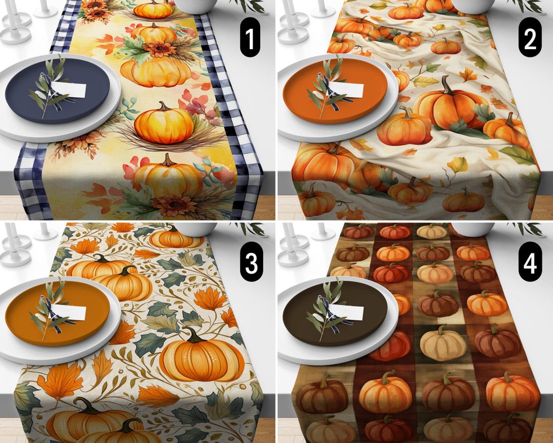 Pumpkins Table Runner, Any Custom Size Autumn Table Runner, Orange Fall ...