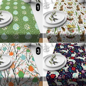 Easter Table Runner, Cute Easter Bunny & Chicks Table Runner, Festive Easter Eggs Tablecloth, Colorful Rustic Spring Holiday Table Decor