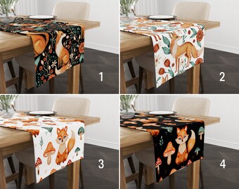 Fox Table Runner, Flower Mushroom Runner, Autumn Fox Table Decor, Fall Home Decor, Dining Room Decors, Thanksgiving Gift, Any Custom Size