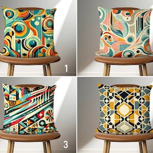 Colorful Retro Pattern Throw Pillow Cover, Mid Century Modern Design Vivid Pillow Cover, Abstract Geometric Cushion Cover, Living Room Decor