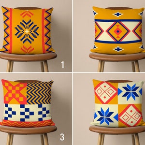 Aztec Print Pillow Cover, Honey Yellow Tribal Pillow Case, Ethnic Rug Pattern Cushion Cover, Farmhouse Decor, Boho Home Decor, 20x20 18x18