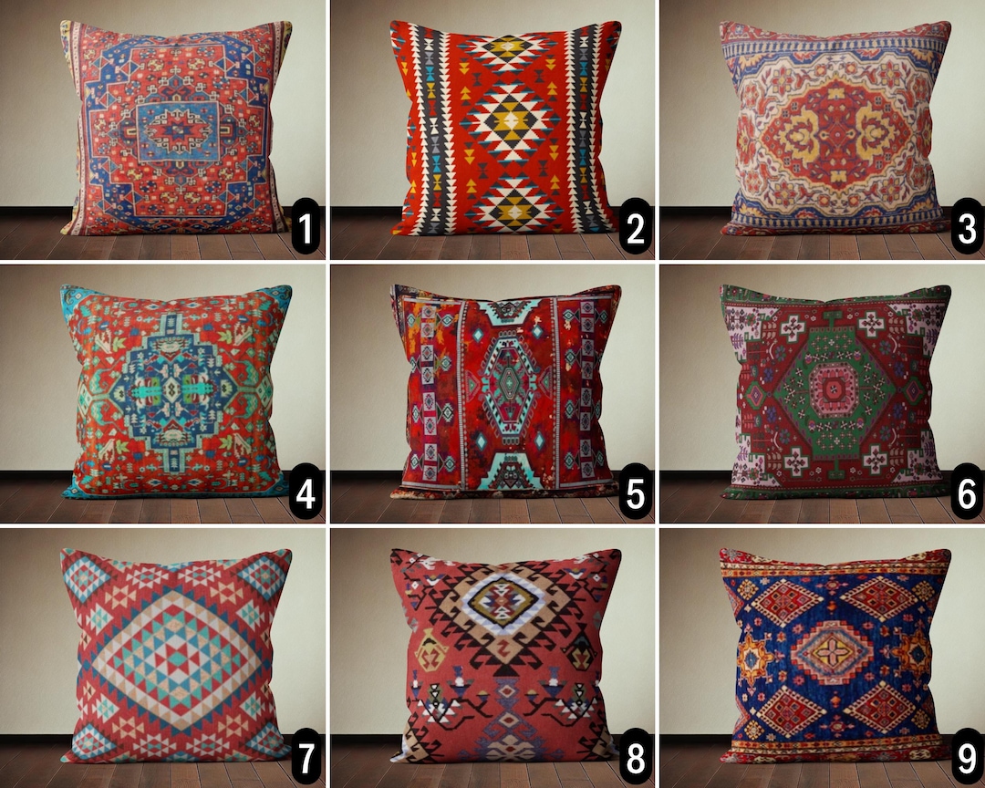 RYBornament Housses De Coussin 40x40 Cm Style Marocain Rouge - Lot De 4 Taies D'Oreiller Lin Tribal Bohème