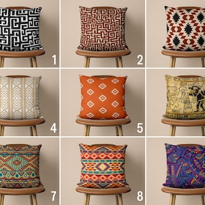 Aztec & Rug Design Throw Pillow Cover, Ethnic Southwestern Pillow Case, Boho Pillow Cover, Farmhouse Decor, Cozy Home Decor, 16x16, 18x18
