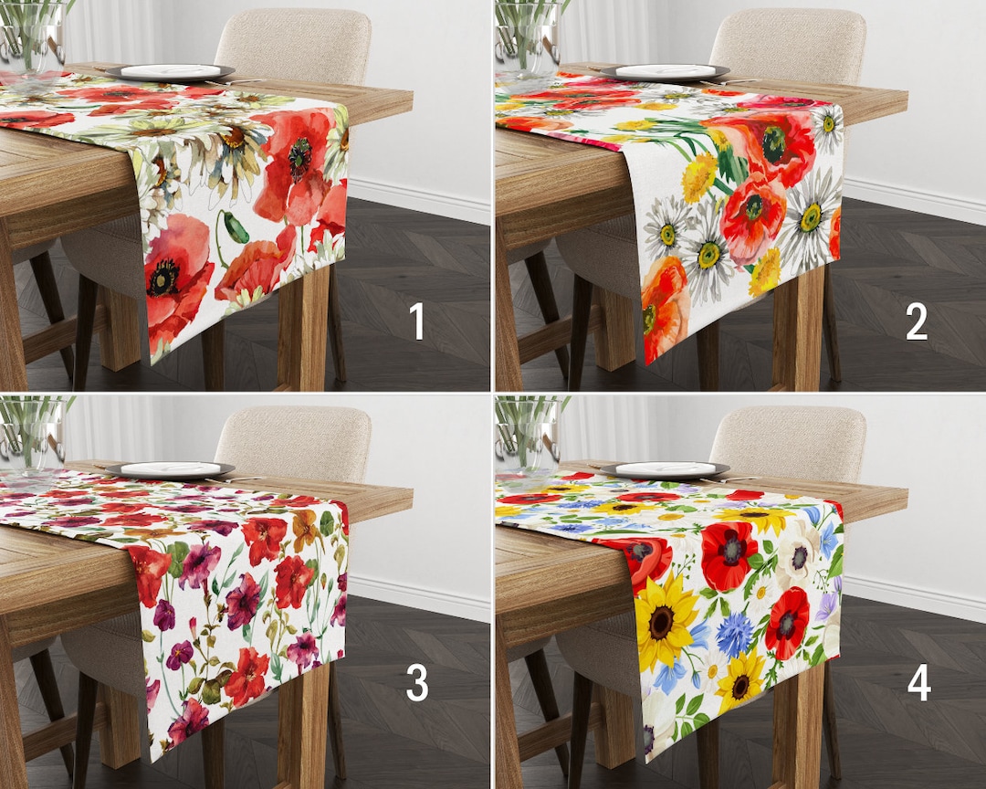 Poppies Table Runners, Floral Kitchen Runner, Red Common Poppy