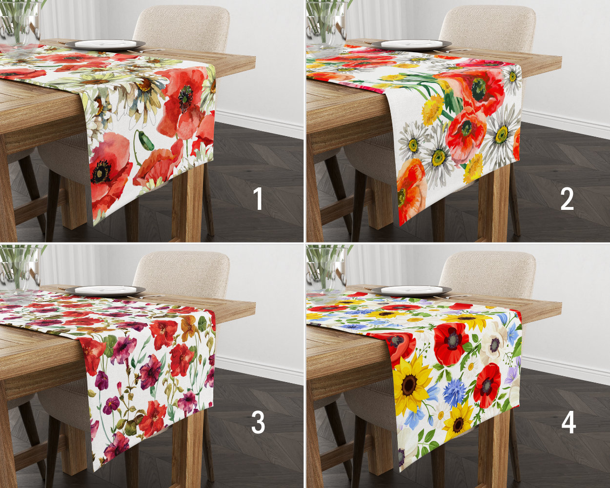 Poppies Table Runners, Floral Kitchen Runner, Red Common Poppy Tablecloths, Vivid Flowers Home Decor, Kitchen Decor, Kitchen Table Runner