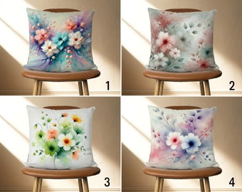Floral Throw Pillow Cover, Pastel Color Flowers Cushion Cover, Summer & Spring Lumbar Pillow Case, Floral Home Decor, Euro Sham, 16x16 18x18